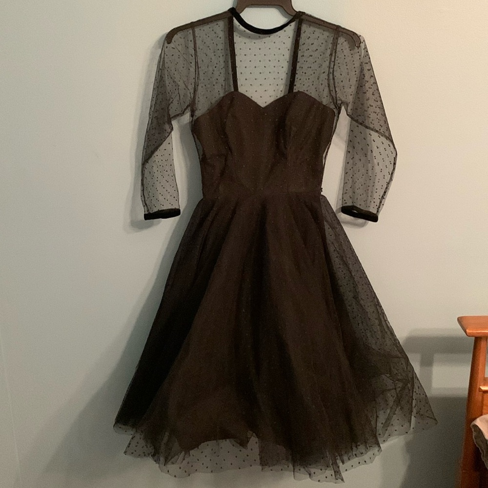 Vintage Rappi Black tulle Dress with mesh dots Wednesday Addams Party Dress